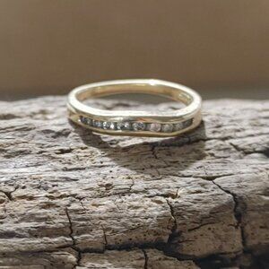 14K Yellow Gold Ring Wedding Band 585 Unisex Channel Set Round Natural Diamonds
